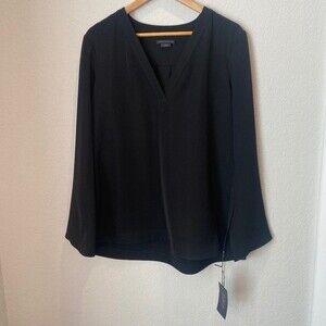 NWT Worth New York Black V-Neck Minimalist Tunic Bell Sleeves - Size Large